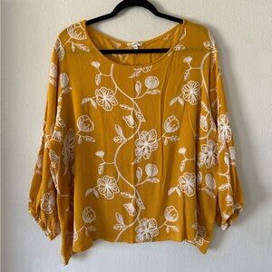 Sapphire Rayon Textured‎ Embroidered Floral 3-Quarter Sleeve Bohochic Blouse